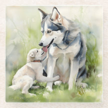 母シベリアのハスキー犬の母の背絵を描景