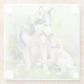 母シベリアのハスキー犬の母の背絵を描景 ガラスコースター (裏面)