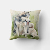 母シベリアのハスキー犬の母の背絵を描景 クッション (裏面)