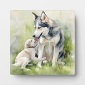 母シベリアのハスキー犬の母の背絵を描景 フォトプラーク (正面)