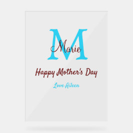 母シンプルミニマル日ブルー・モノグラム・ピンク・ナム アクリルサイン