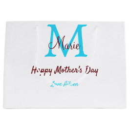 母シンプルミニマル日ブルー・モノグラム・ピンク・ナム ラージペーパーバッグ