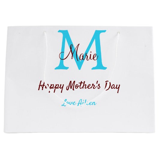 母シンプルミニマル日ブルー・モノグラム・ピンク・ナム ラージペーパーバッグ (正面)