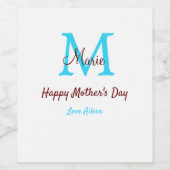 母シンプルミニマル日ブルー・モノグラム・ピンク・ナム ワインラベル (シングルラベル)