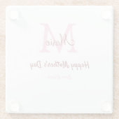 母シンプルミニマル日モノグラムのピンクの名前テックス ガラスコースター (裏面)