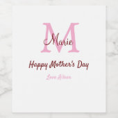 母シンプルミニマル日モノグラムのピンクの名前テックス ワインラベル (シングルラベル)