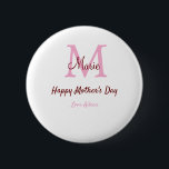 母シンプルミニマル日モノグラムのピンクの名前テックス 缶バッジ<br><div class="desc">美しいデザイン</div>