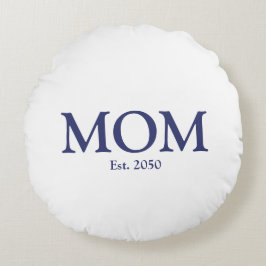 母ネイビーブルー白カスタム色定日かわいい ラウンドクッション