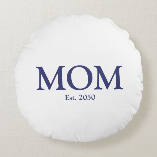 母ネイビーブルー白カスタム色定日かわいい ラウンドクッション (正面)