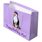 母ハッピーバースデーのペンギンおよびひよこ ラージペーパーバッグ (正面アングル)