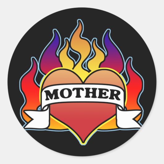 母ハートタトゥーマザーズデイステッカー ラウンドシール (正面)