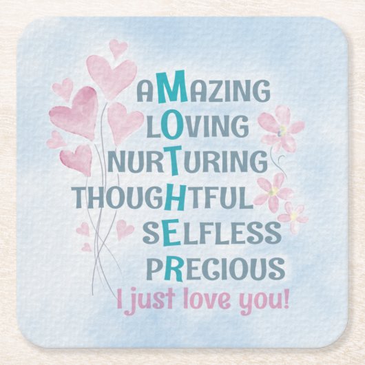 母ハート スクエアペーパーコースター (正面)