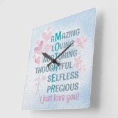 母ハート スクエア壁時計 (傾斜)