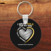 母パパ私の息子の衣服金ゴールド小児癌Aw キーホルダー (正面)