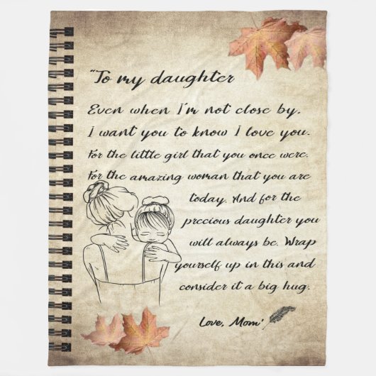 母パーソナライズされたからの娘への手紙 フリースブランケット (正面)