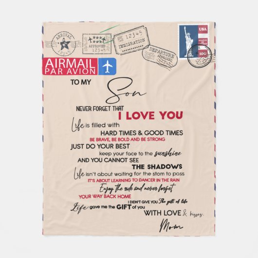 母パーソナライズされたからの息子への手紙 フリースブランケット (正面)