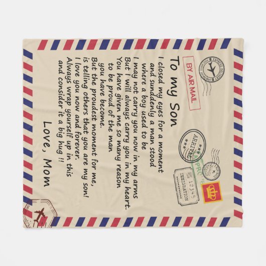 母パーソナライズされたからの息子への手紙 フリースブランケット (正面(横))