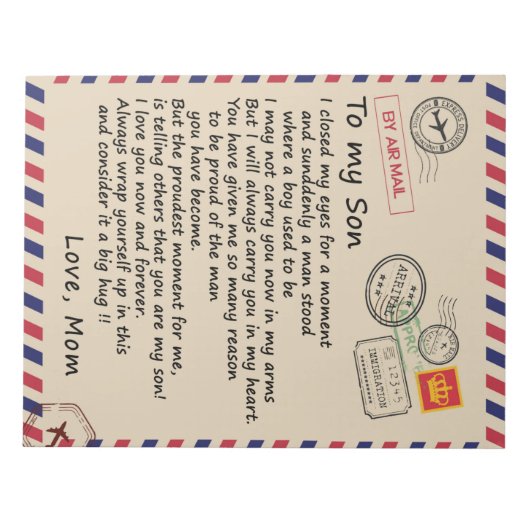 母パーソナライズされたからの息子への手紙、航空便 ノートパッド (正面)