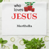 母パーソナライズされたがイエスを愛する植物 キッチンタオル (折り畳み)