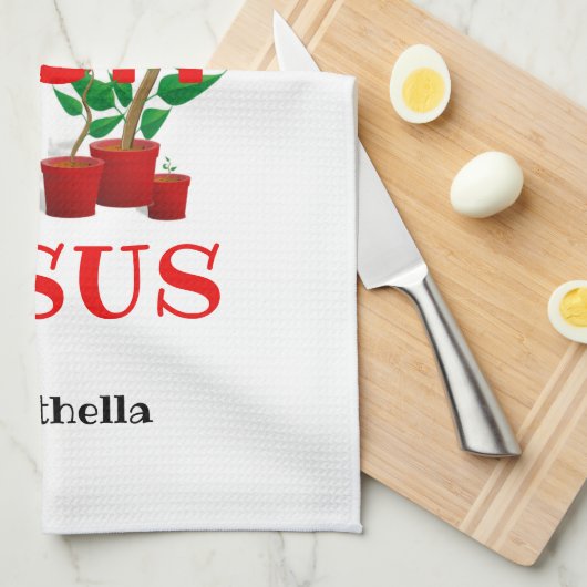 母パーソナライズされたがイエスを愛する植物 キッチンタオル (四つ折り)