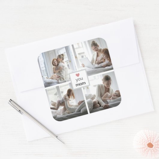 母パーソナライズされたの日のステッカー愛 スクエアシール (封筒)