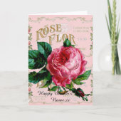 母パーソナライズされたの日の贈り物、ヴィンテージバラピンク カード (正面)