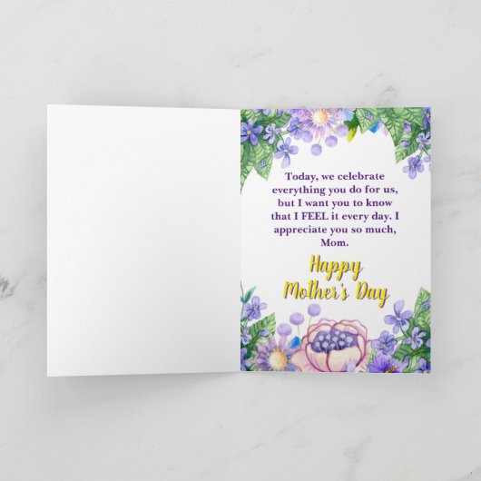 母パーソナライズされたの日フローラ2ハンドプリント カード (内部)