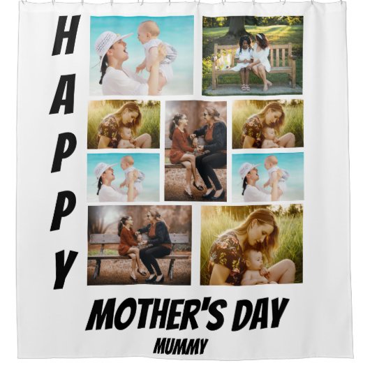 母パーソナライズされたの日9写真コラージュ シャワーカーテン (正面)
