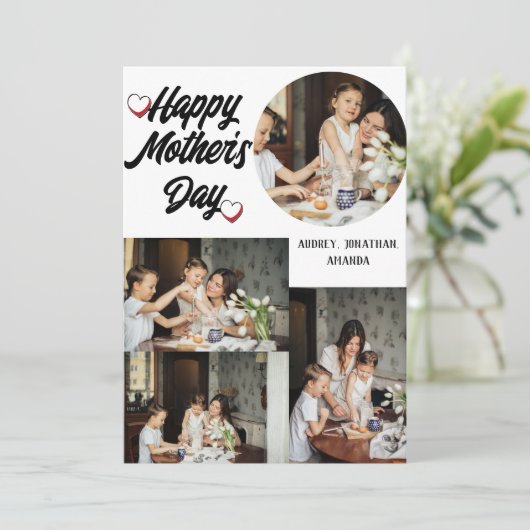 母パーソナライズされたの日、4つの写真コラージュ シーズンカード (スタンド正面)