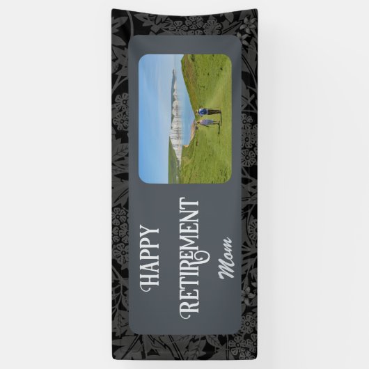 母パーソナライズされたグレーに対する幸福な退職金 横断幕 (縦)