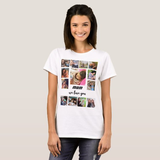 母パーソナライズされたモダン母の日13 photo Collage Tシャツ (正面フル)
