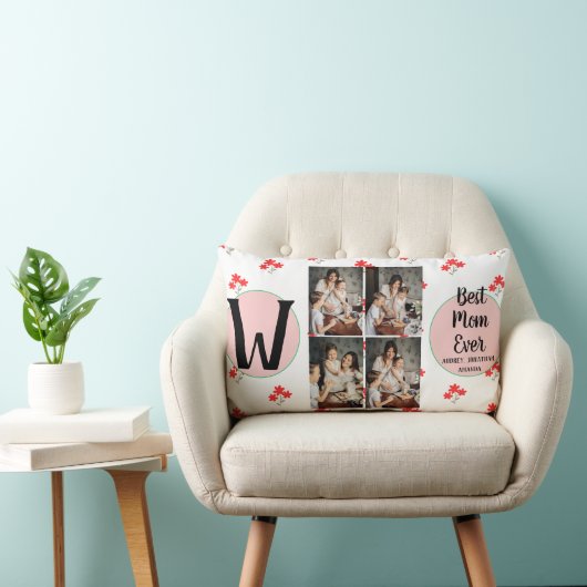 母パーソナライズされた日，写真コラージュフローラギフト ランバークッション (椅子)