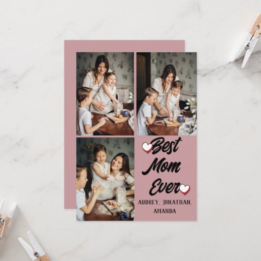 母パーソナライズされた母の日、写真コラージュのギフト3枚 カード (正面/裏面インサイチュ)
