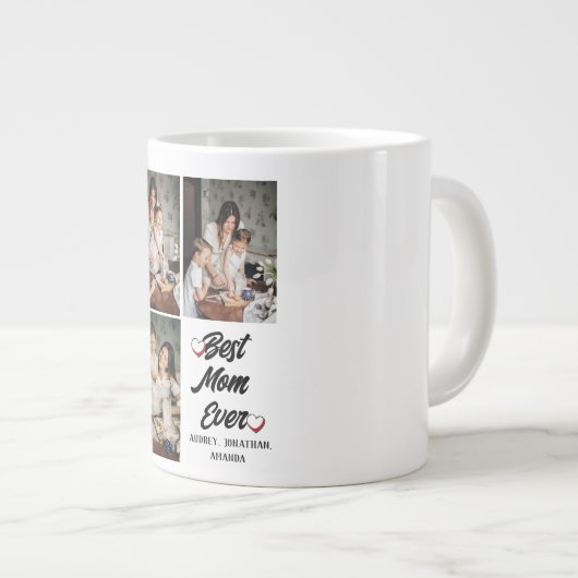 母パーソナライズされた母の日、写真コラージュのギフト3枚 ジャンボコーヒーマグカップ (正面右)