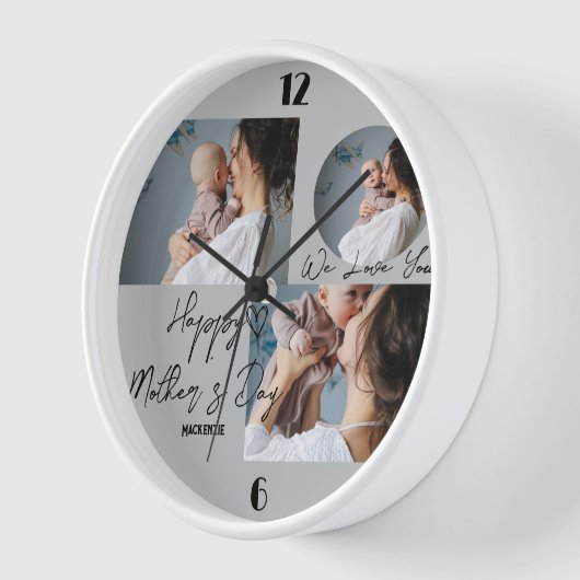 母パーソナライズされた母の日、写真コラージュのギフト3枚 壁時計 (傾斜)
