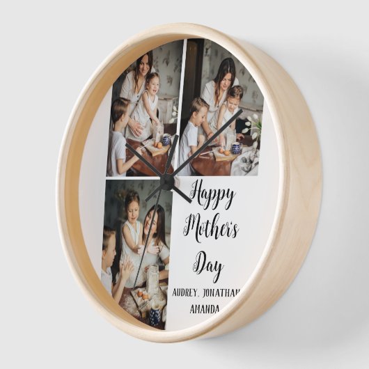 母パーソナライズされた母の日、写真コラージュのギフト3枚 壁時計 (傾斜)