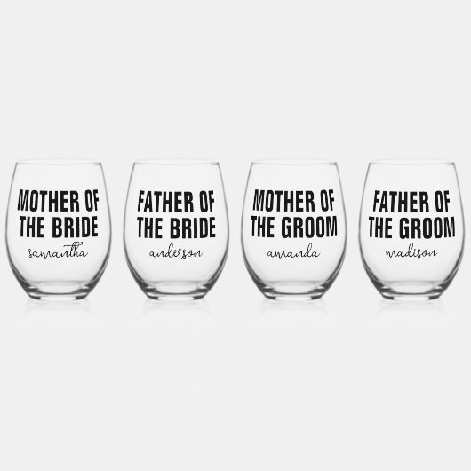 母パーソナライズされた父新郎結婚氏 ステムなしワイングラス (正面)