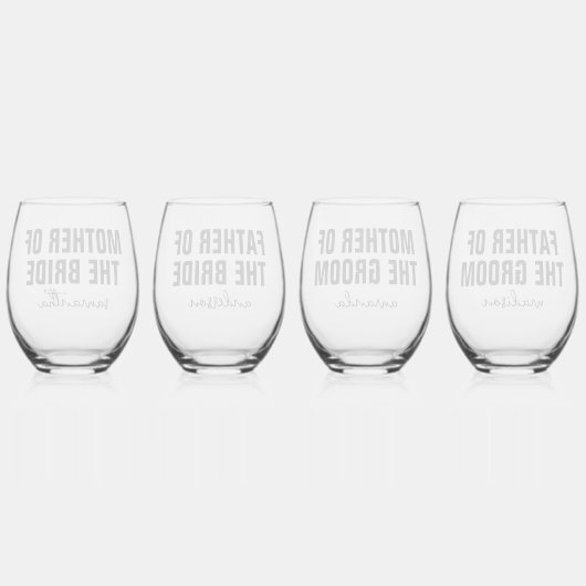 母パーソナライズされた父新郎結婚氏 ステムなしワイングラス (裏面)