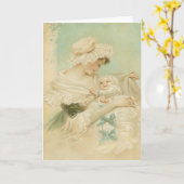 母ビクトリアンが子の母の日のカードを持つ カード (黄色い花)