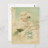 母ビクトリアンが子の母の日のカードを持つ ポストカード (正面/裏面)