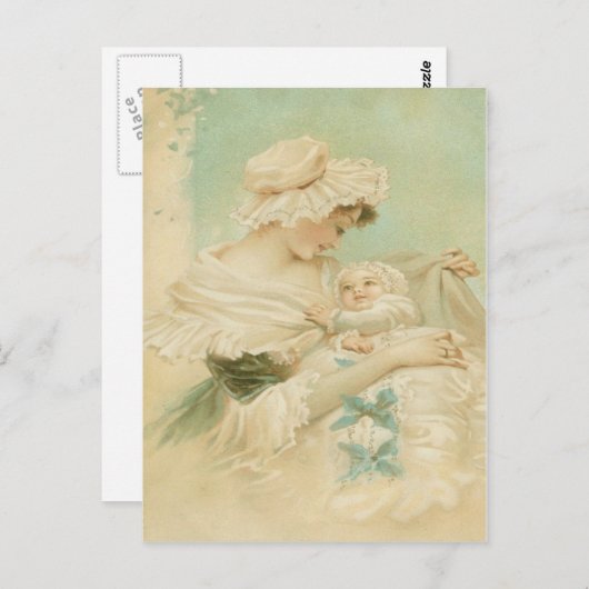 母ビクトリアンが子の母の日のカードを持つ ポストカード (正面/裏面)