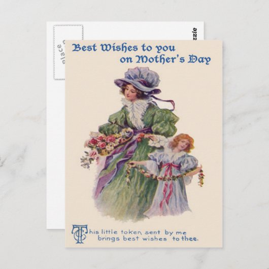 母ビクトリアンと娘の花母の日 ポストカード (正面/裏面)