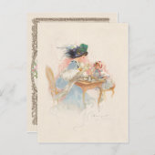 母ビクトリアンと娘の茶パーティー シーズンポストカード (正面/裏面)