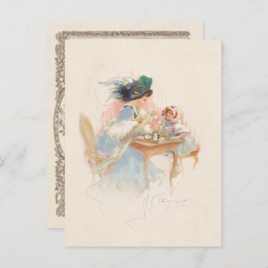 母ビクトリアンと娘の茶パーティー シーズンポストカード (正面/裏面)