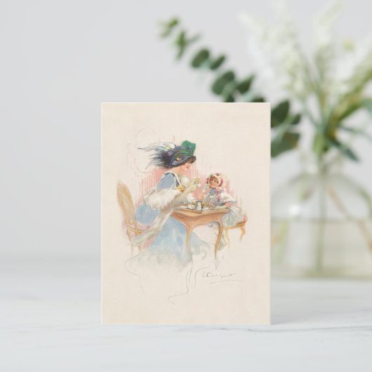 母ビクトリアンと娘の茶パーティー シーズンポストカード (スタンド正面)