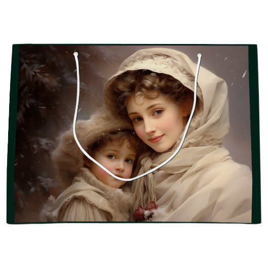 母ビクトリアンと子 ラージペーパーバッグ (正面)