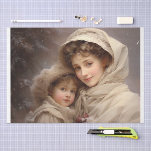 母ビクトリアンと子 薄葉紙 (クラフト)