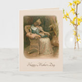 母ビクトリアンと息子が椅子に カード (黄色い花)