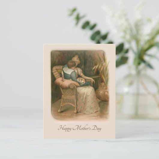 母ビクトリアンと息子が椅子に シーズンポストカード (スタンド正面)