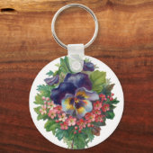 母ビクトリアンの日のパープルパンジーの花束 キーホルダー (正面)